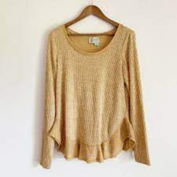 Anthro Saturday Sunday Ruffled Waffle Knit Thermal S/M - Picture 2 of 3